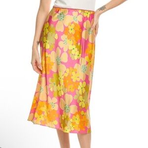 NWT Flora Bea NYC Salim Silk Midi Skirt in Pink Aqua Bella Size XL